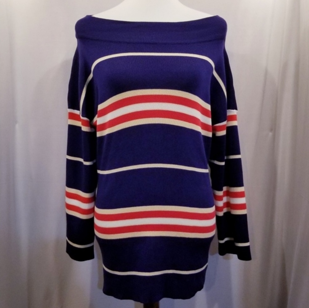Striped Oversized Sweater Nautical Navy and Red - Picture 4 of 7